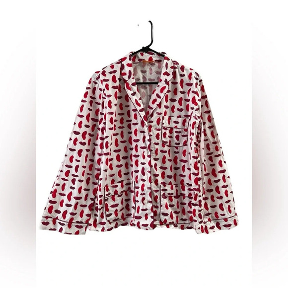 Tory Burch lips red and white long sleeve button down pajama top - Picture 1 of 6